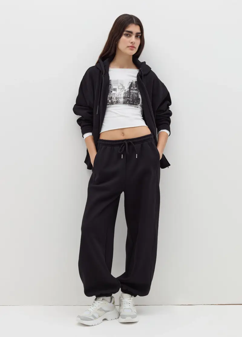 Felpa Over Full-zip Con Cappuccio, Donna, Nero