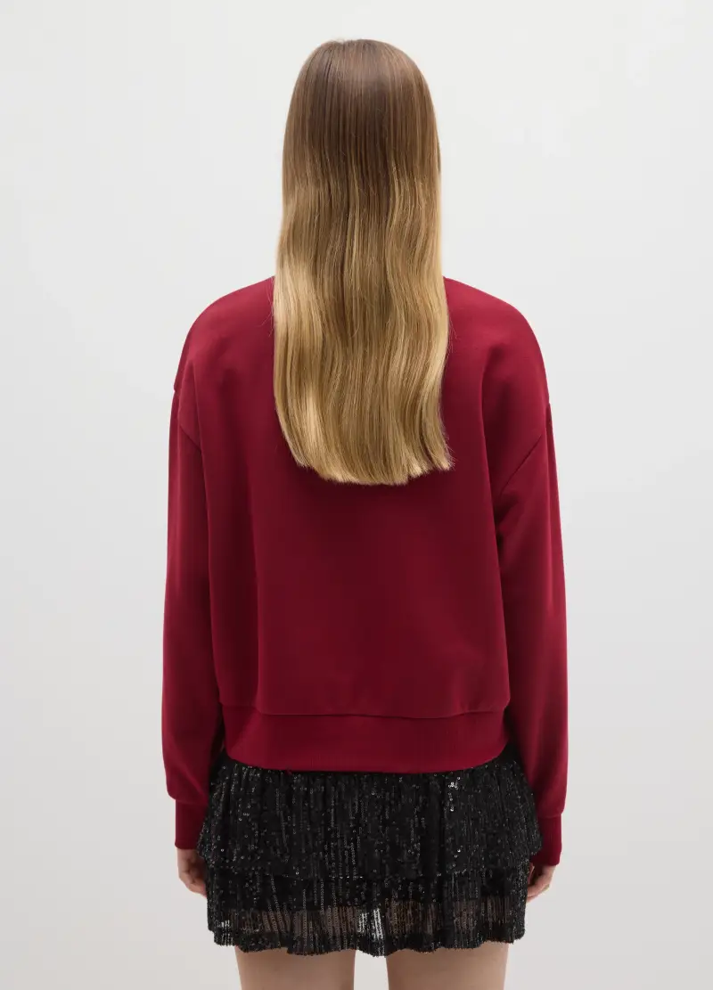 Felpa Rossa In Misto Cotone Regular Fit Con Stampa Natalizia, Donna, Rosso miniatura 3