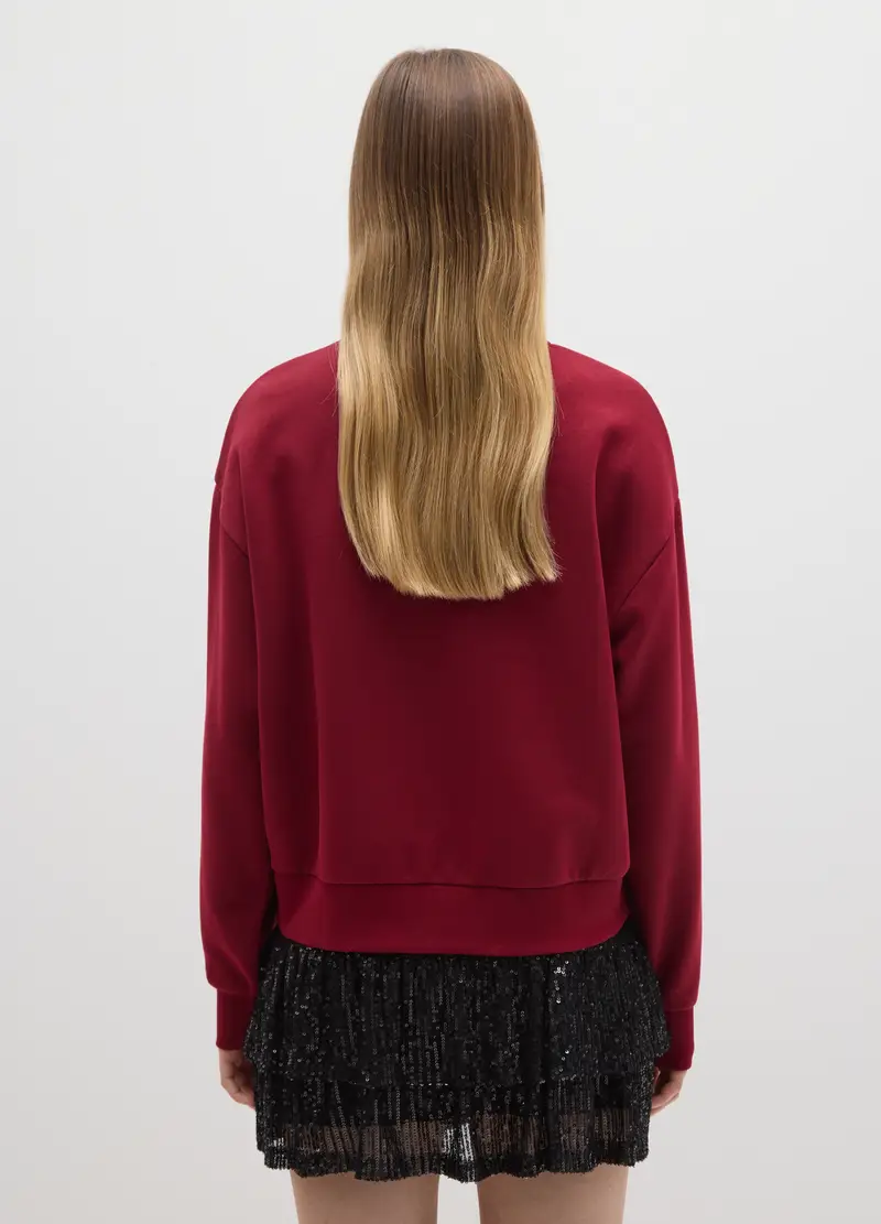 Felpa Rossa In Misto Cotone Regular Fit Con Stampa Natalizia, Donna, Rosso miniatura 3