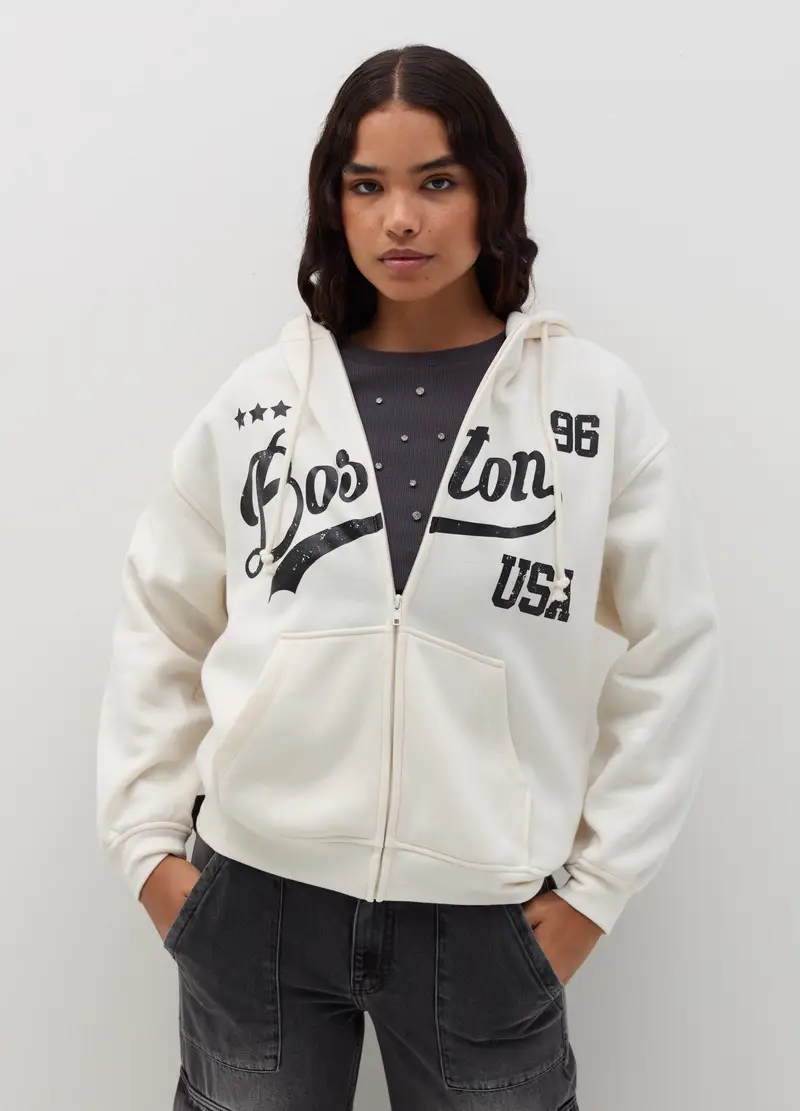 Full-zip Con Cappuccio, Donna, Bianco miniatura 2