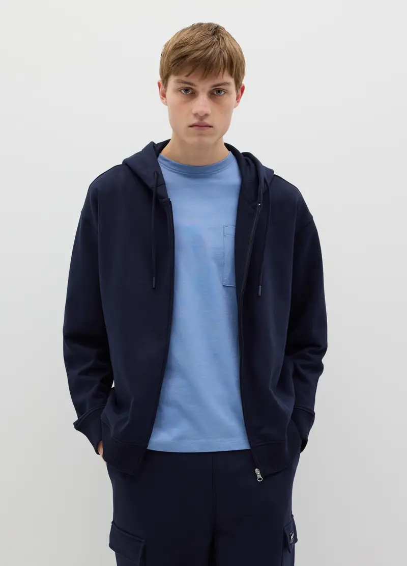 Full-zip Over Fit In Cotone Con Cappuccio, Uomo, Blu miniatura 2