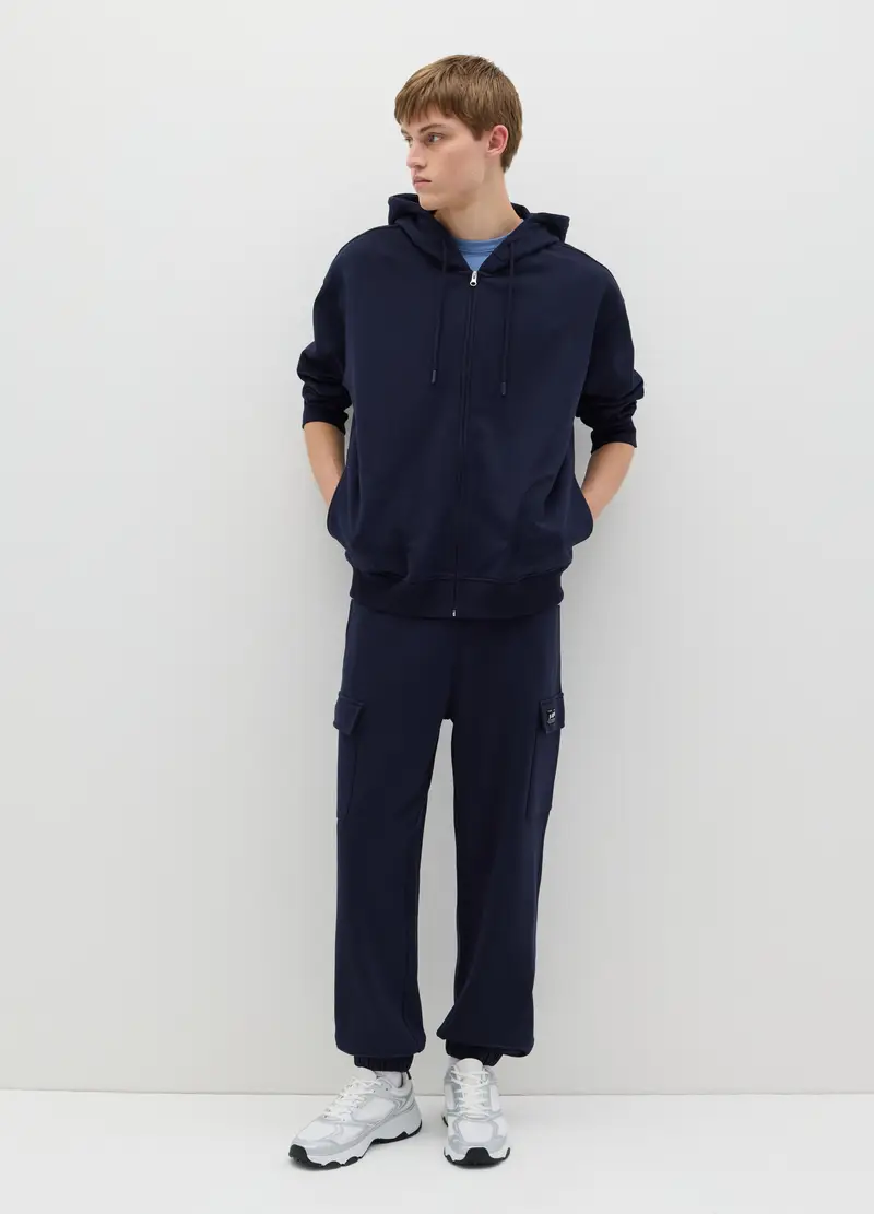 Full-zip Over Fit In Cotone Con Cappuccio, Uomo, Blu