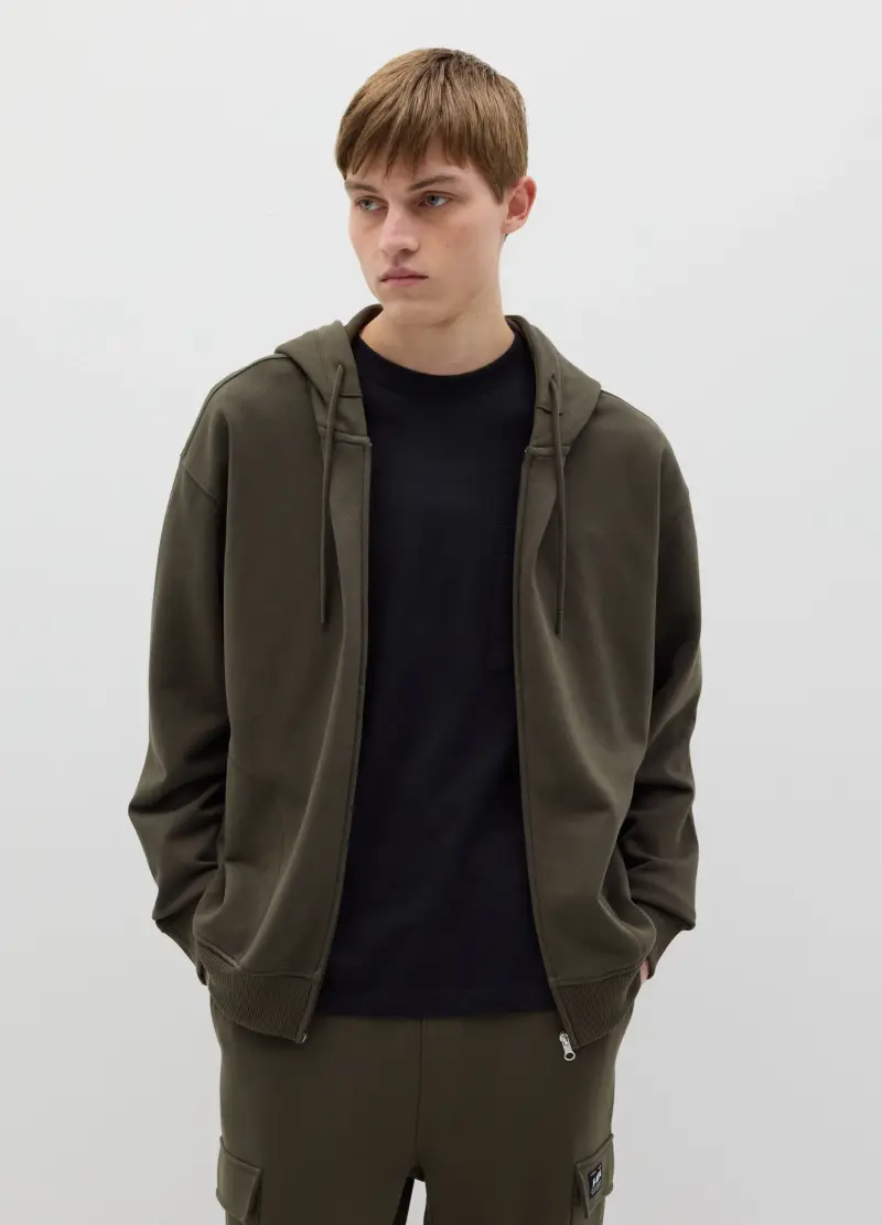 Full-zip Over Fit In Cotone Con Cappuccio, Uomo, Verde miniatura 2