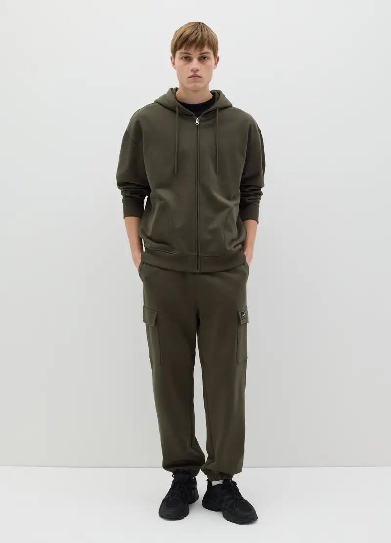 Full-zip Over Fit In Cotone Con Cappuccio, Uomo, Verde