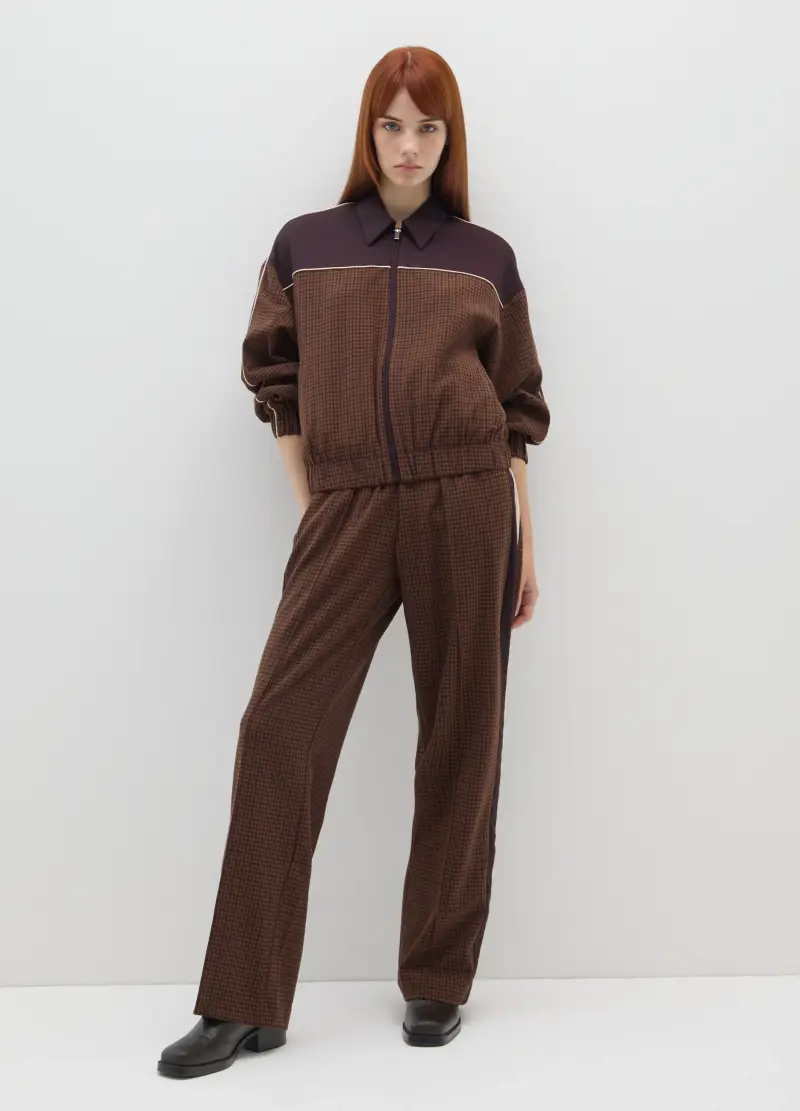 Giacca A Quadri Marrone Con Zip, Donna, Multicolor miniatura 2