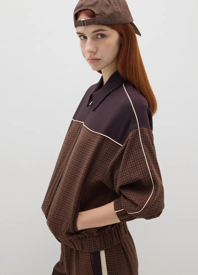 Giacca A Quadri Marrone Con Zip, Donna, Multicolor
