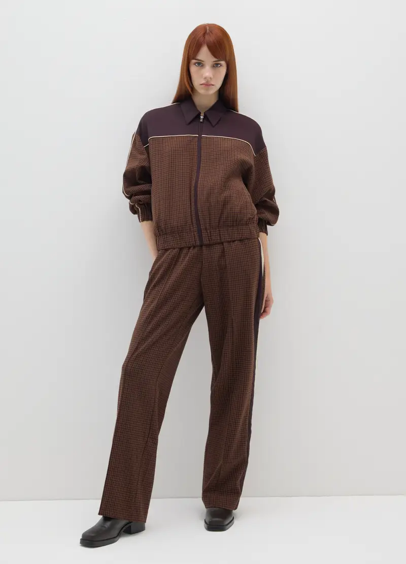 Giacca A Quadri Marrone Con Zip, Donna, Multicolor miniatura 2