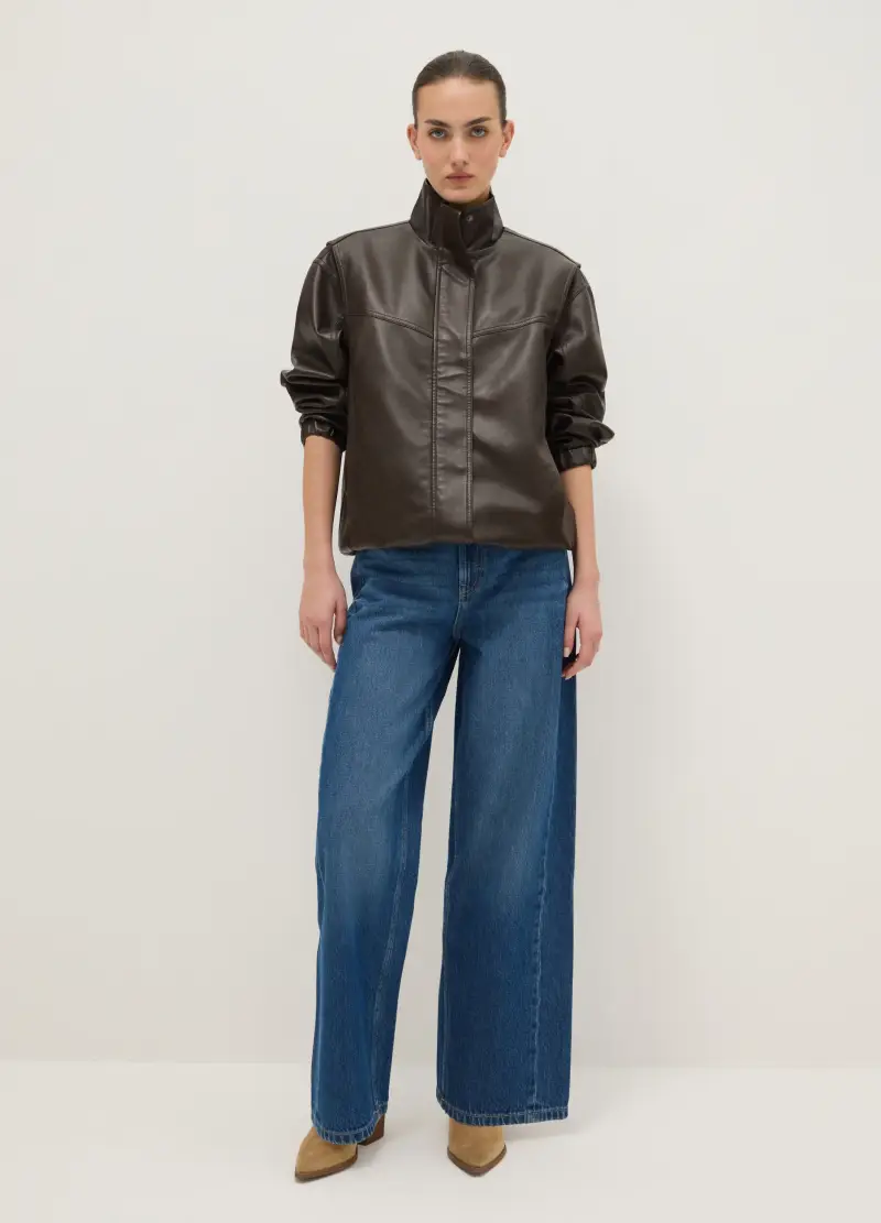 Giacca Da Biker Marrone Over Fit Con Zip E Bottoni, Donna, Marrone miniatura 2