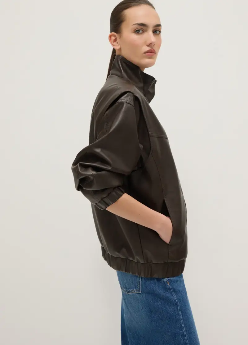 Giacca Da Biker Marrone Over Fit Con Zip E Bottoni, Donna, Marrone