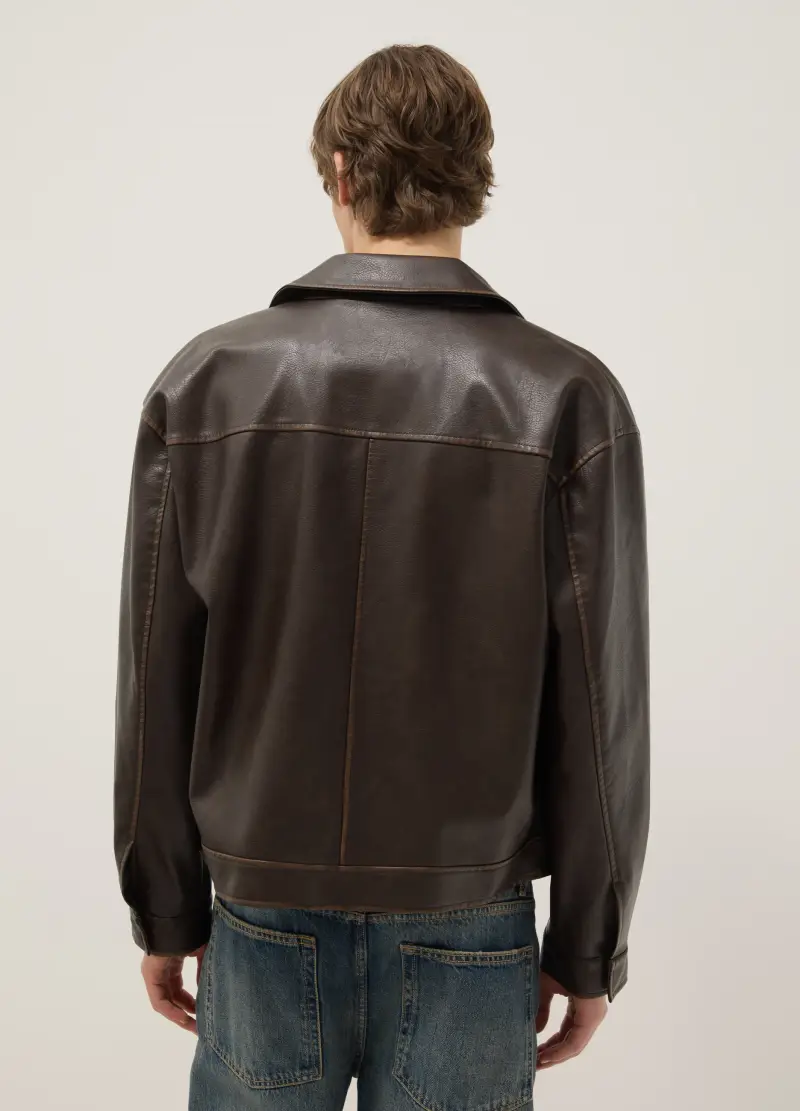 Giacca Imbottita Marrone Vestibilità Oversize Con Zip, Uomo, Marrone miniatura 3