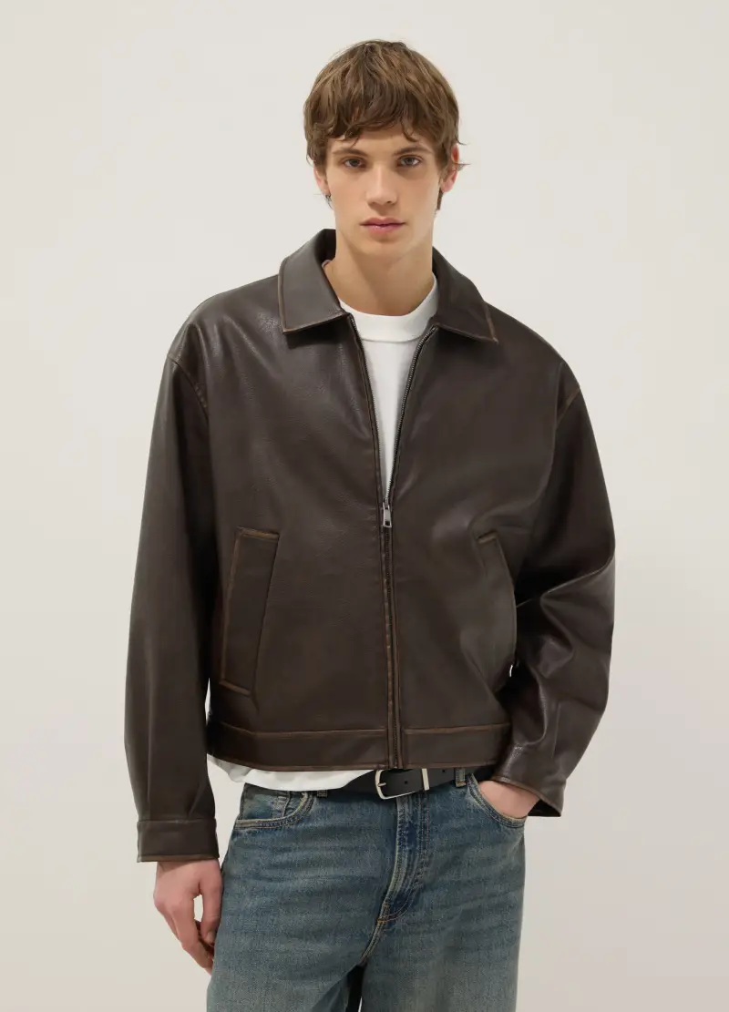 Giacca Imbottita Marrone Vestibilità Oversize Con Zip, Uomo, Marrone