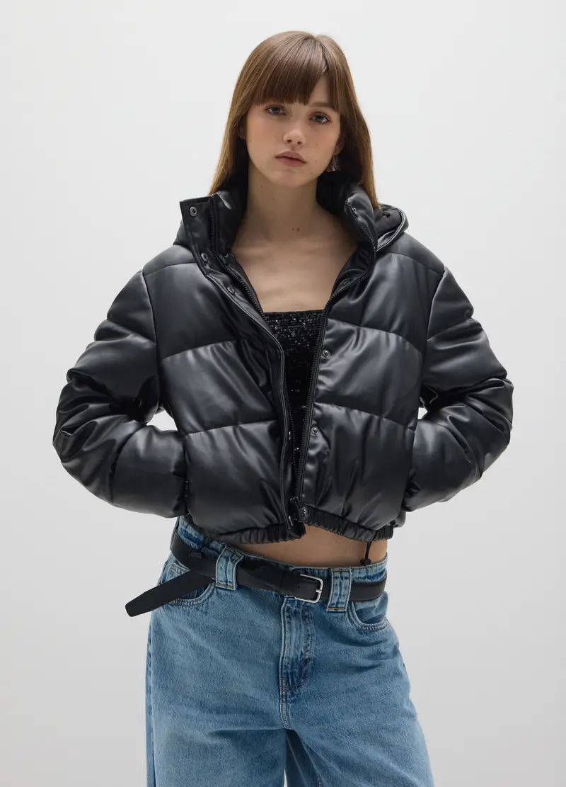 Giacca Imbottita Nera Oversize Con Zip, Donna, Nero miniatura 2