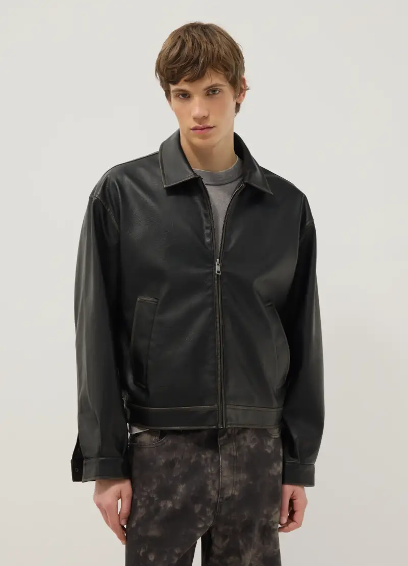 Giacca Imbottita Nera Vestibilità Oversize Con Zip, Uomo, Nero miniatura 3