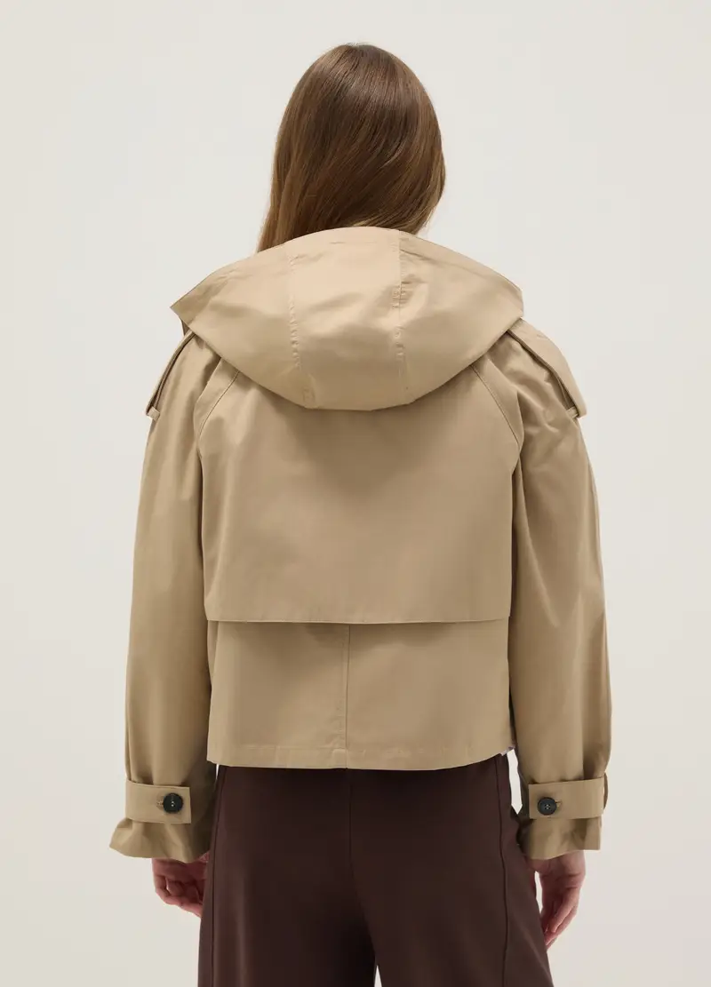 Giacca In Misto Cotone Beige Regular Fit Con Cappuccio, Donna, Beige miniatura 3