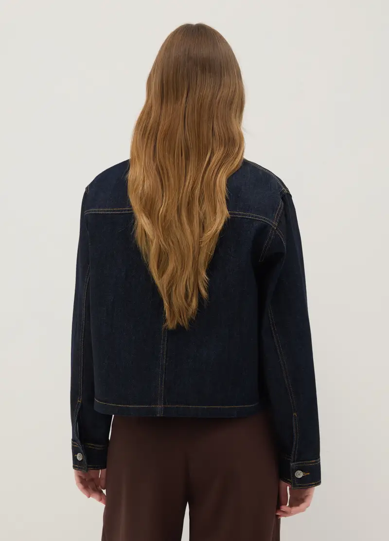 Giacca In Puro Cotone Blu Regular Fit Con Tasche E Colletto A Contrasto, Donna, Blu miniatura 3