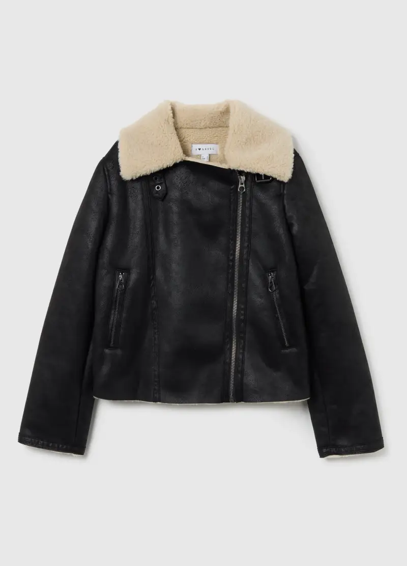 Giaccone Biker Imbottito Nero Regular Fit Con Zip, Donna, Multicolor