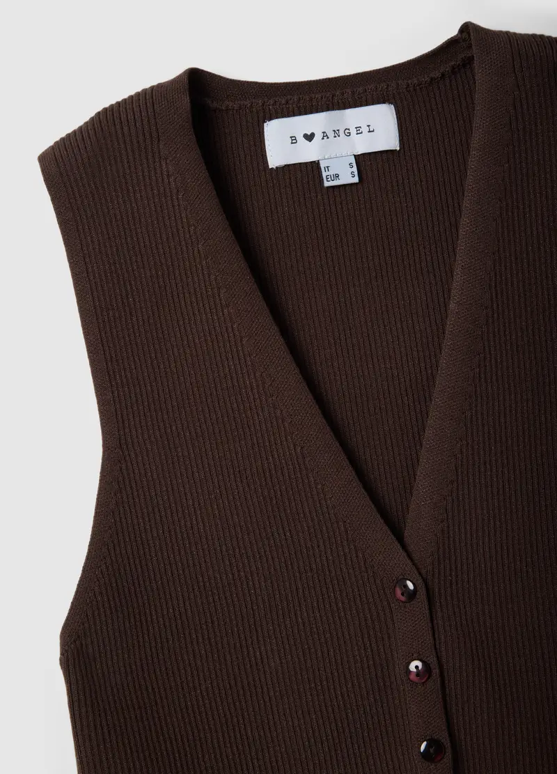 Gilet In Misto Viscosa Marrone Regular Fit Deep V, Donna, Marrone miniatura 2