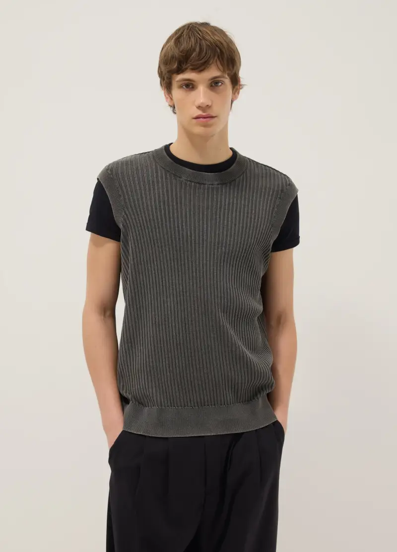 Gilet In Puro Cotone Grigio A Coste Oversize Fit, Uomo, Grigio