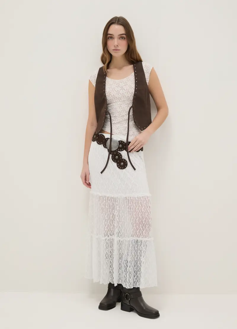 Gilet Marrone Senza Bottoni Regular Fit Con Chiusura A Stringa, Donna, Marrone miniatura 2