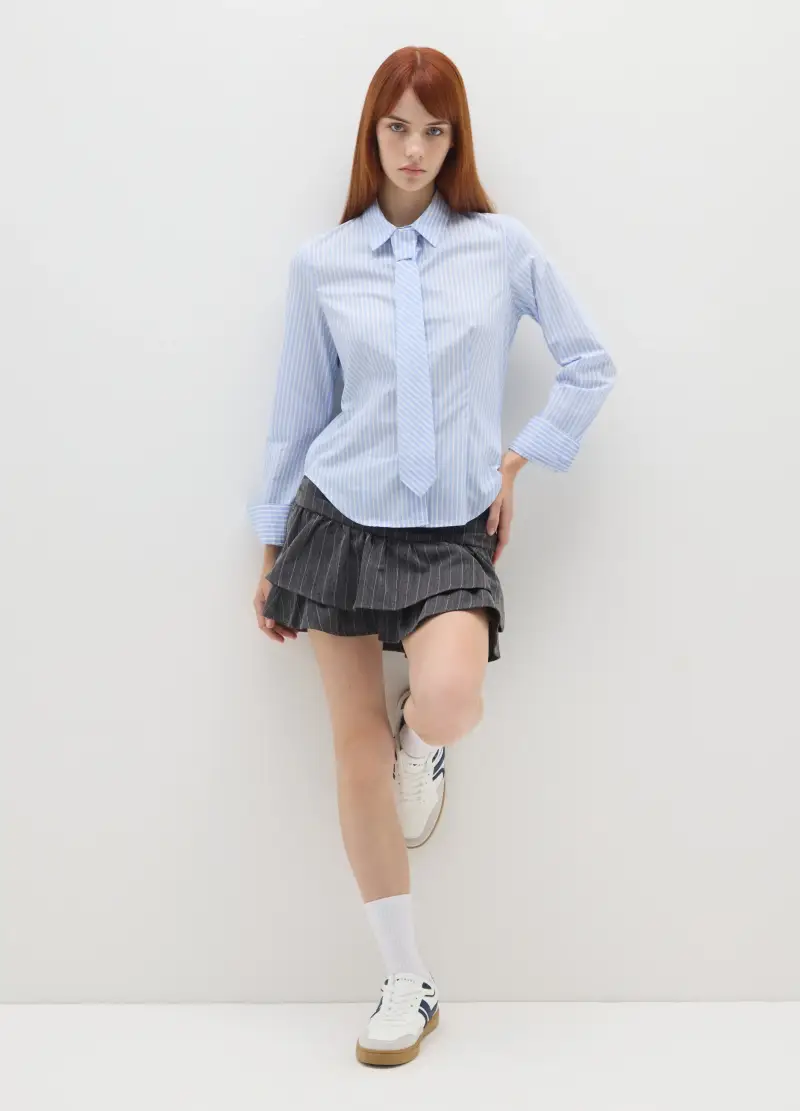 Gonna In Tessuto Elasticizzato Multicolor A Righe Con Balze, Donna, Multicolor