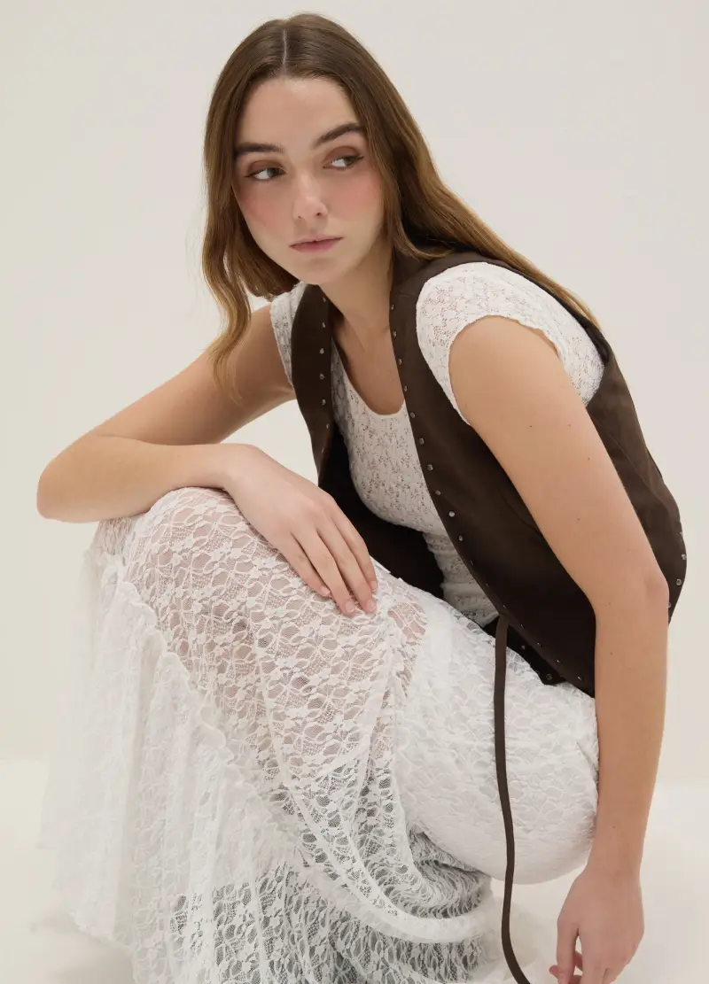 Gonna Lunga In Pizzo Bianca Regular Fit, Donna, Bianco