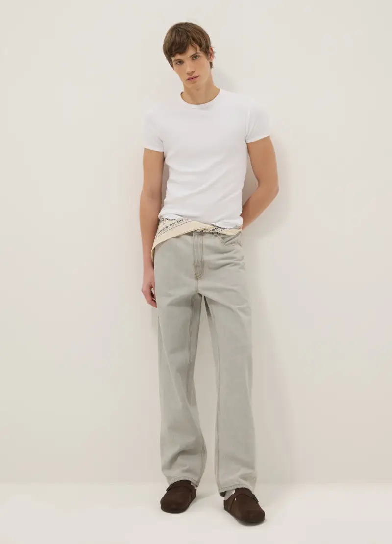 Jeans Baggy In Puro Cotone Denim Grigio, Uomo, Grigio