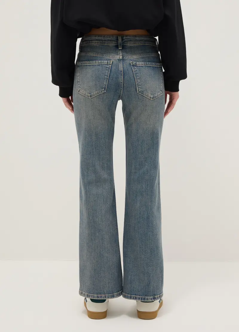 Jeans Blu In Cotone Elasticizzato Vestibilità Bootcut, Donna, Denim miniatura 3