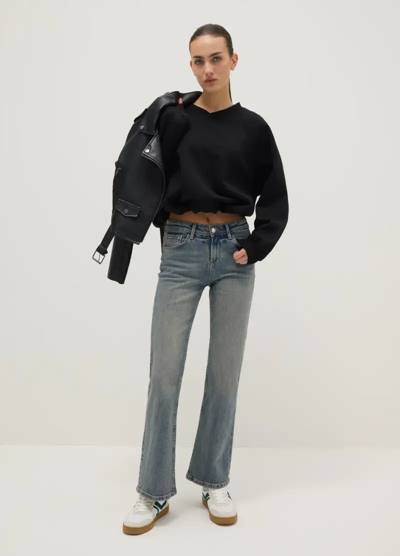 Jeans Blu In Cotone Elasticizzato Vestibilità Bootcut, Donna, Denim