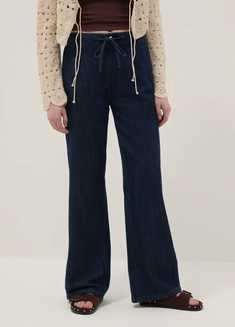 Jeans Jogger In Puro Cotone Denim Blu Relaxed Fit, Donna, Blu miniatura 2