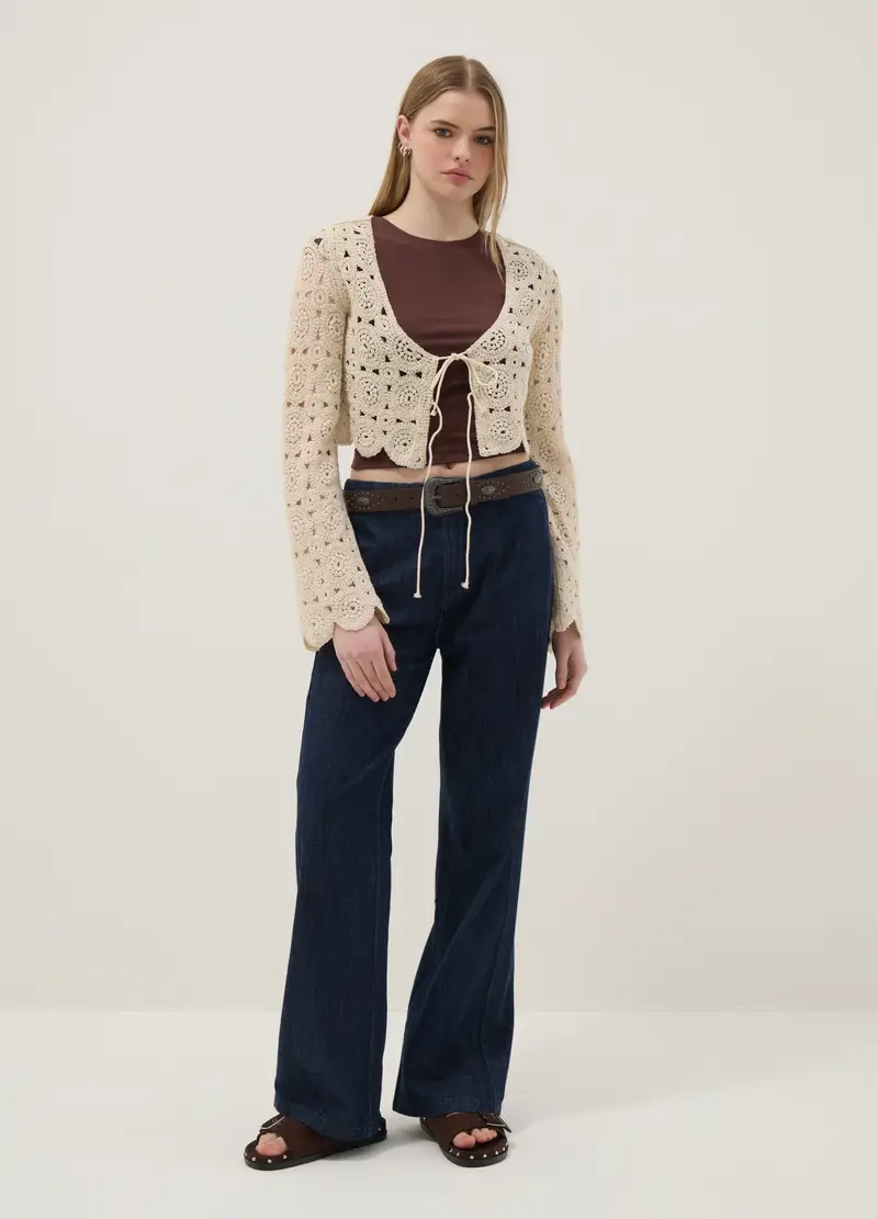 Jeans Jogger In Puro Cotone Denim Blu Relaxed Fit, Donna, Blu