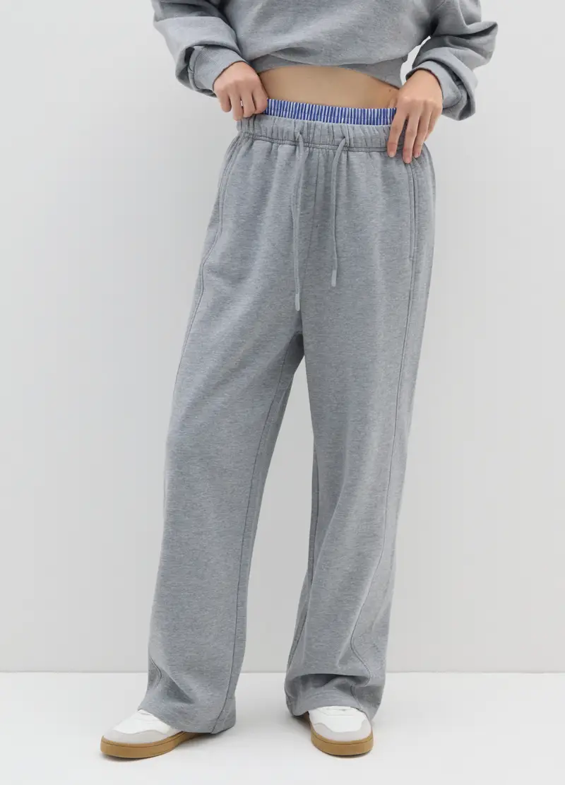Jogger In Misto Cotone Grigi Wide Leg, Donna, Grigio miniatura 2