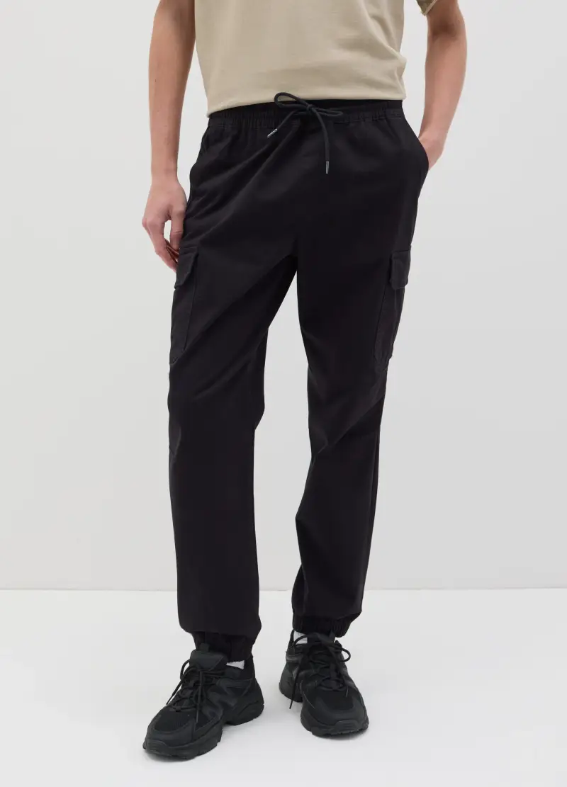 Joggers Cargo Neri Con Coulisse, Uomo, Nero miniatura 2