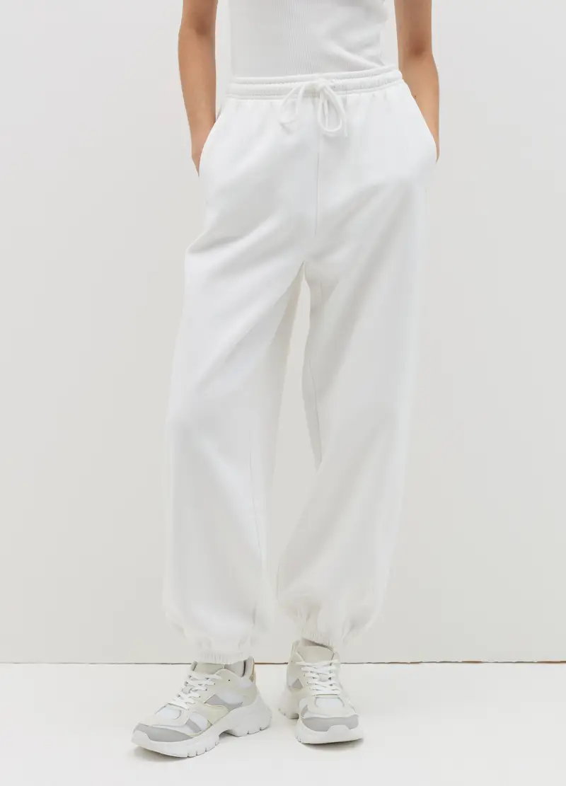 Joggers In Felpa Con Coulisse, Donna, Bianco miniatura 2