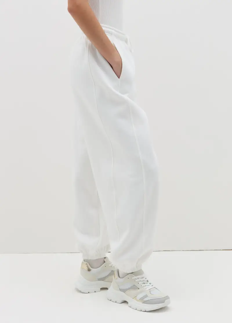 Joggers In Felpa Con Coulisse, Donna, Bianco miniatura 3