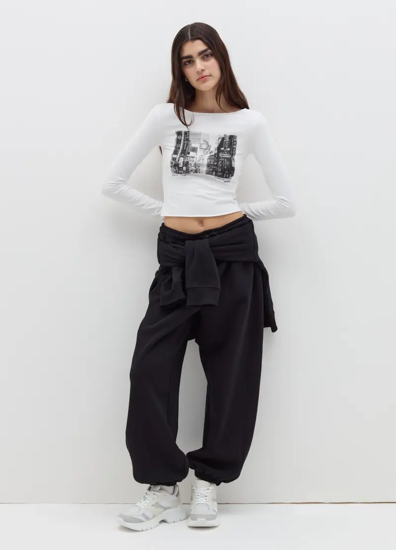 Joggers In Felpa Con Coulisse, Donna, Nero