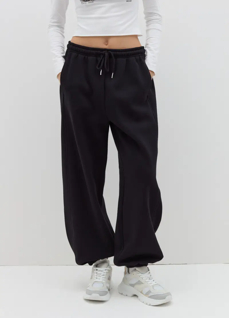Joggers In Felpa Con Coulisse, Donna, Nero miniatura 2