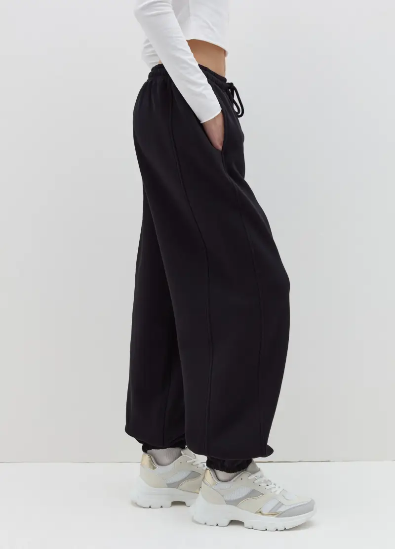 Joggers In Felpa Con Coulisse, Donna, Nero miniatura 3