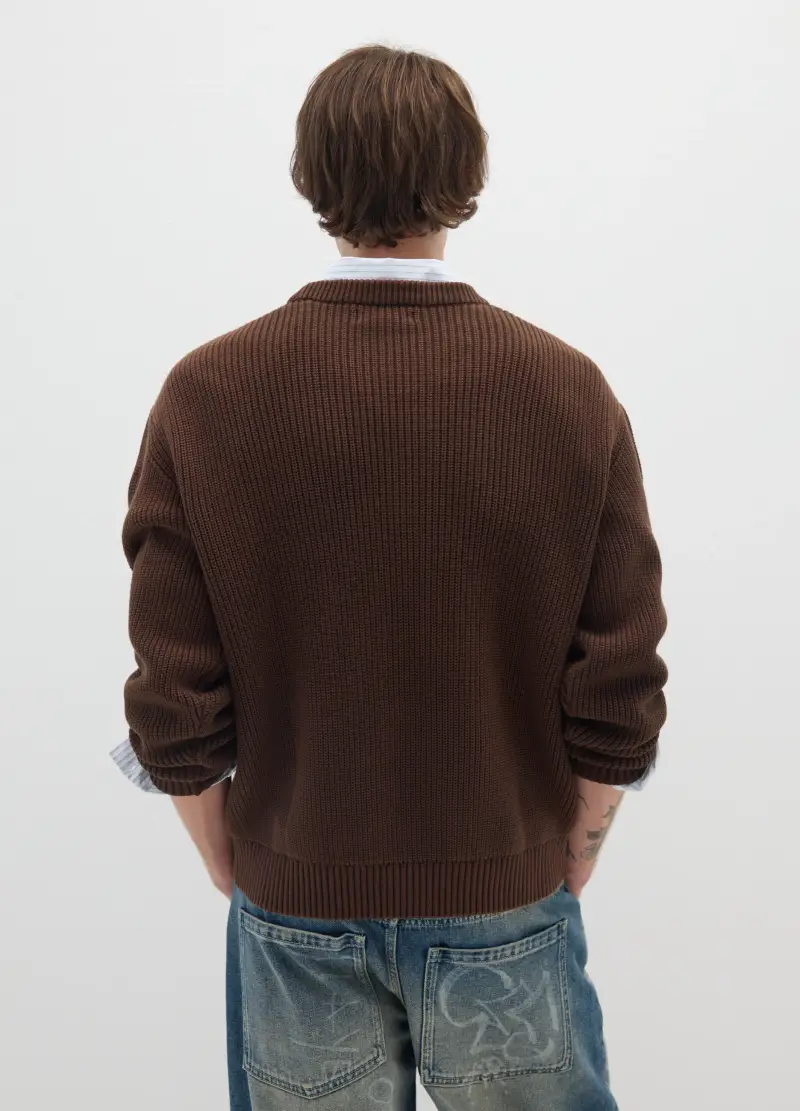 Jumper In Puro Cotone Marrone Regular Fit, Uomo, Marrone miniatura 3