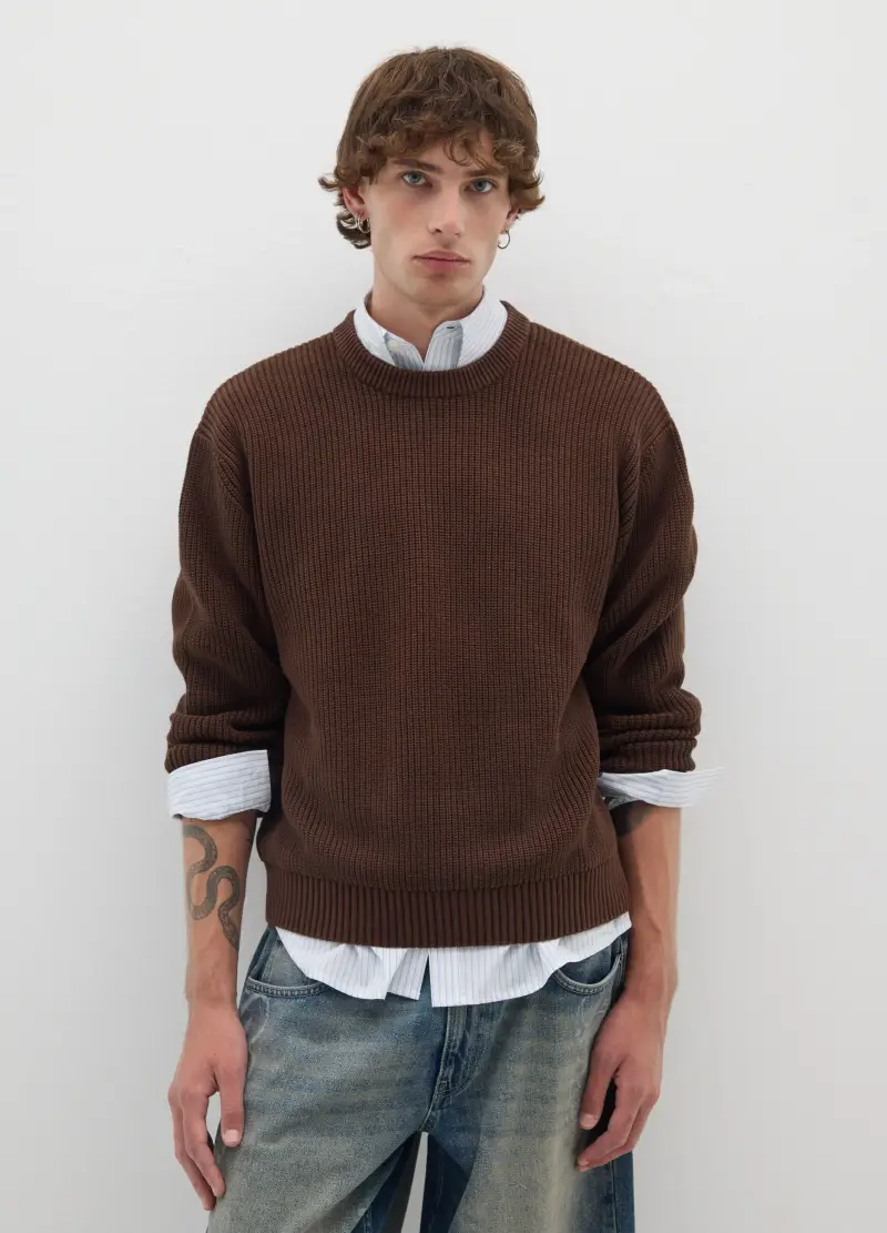Jumper In Puro Cotone Marrone Regular Fit, Uomo, Marrone