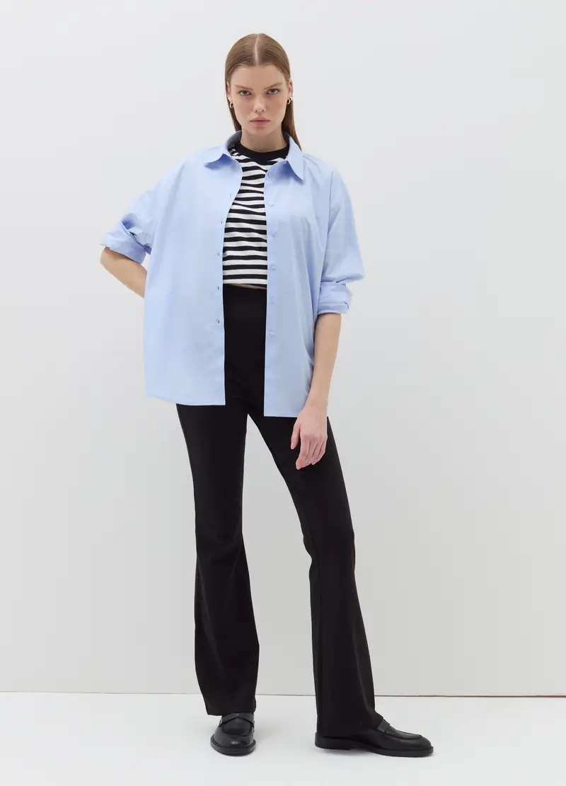 Leggings Flare Fit In Cotone Stretch, Donna, Nero