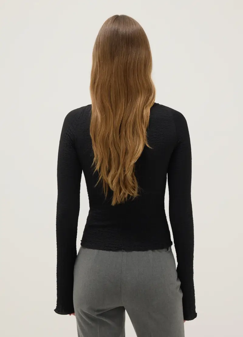 Maglia A Maniche Lunghe Nera Regular Fit, Donna, Nero miniatura 3