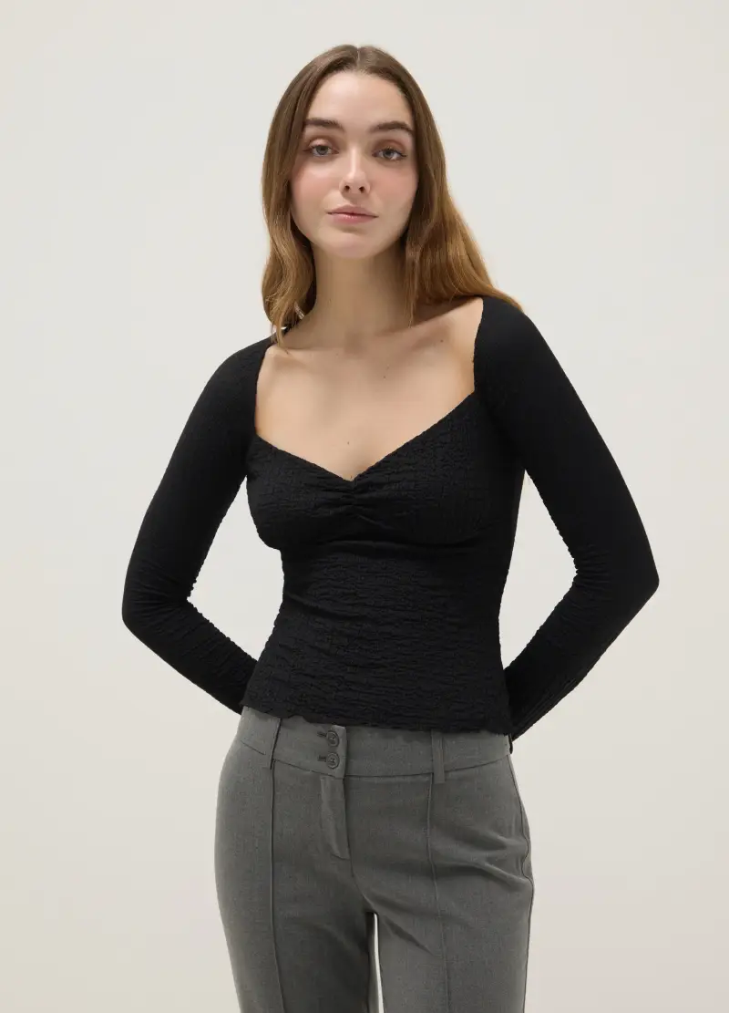 Maglia A Maniche Lunghe Nera Regular Fit, Donna, Nero