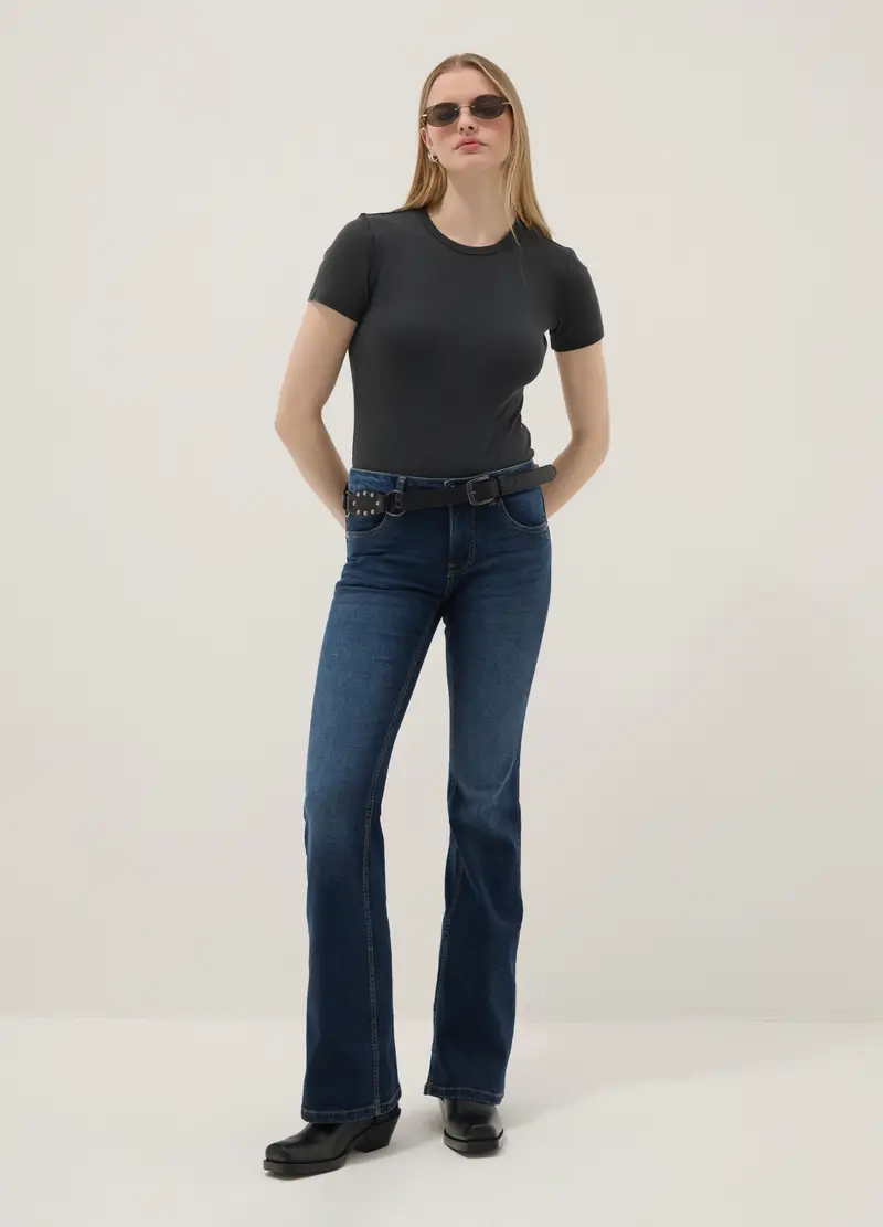 Maglia In Cotone Elasticizzato Grigia Slim Fit, Donna, Grigio miniatura 2