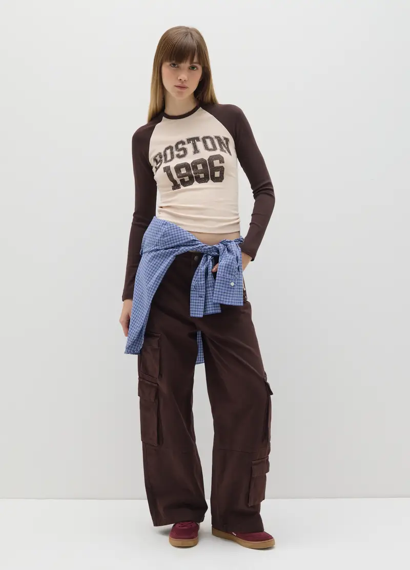 Maglia In Cotone Elasticizzato Multicolor Con Stampa, Donna, Multicolor miniatura 2