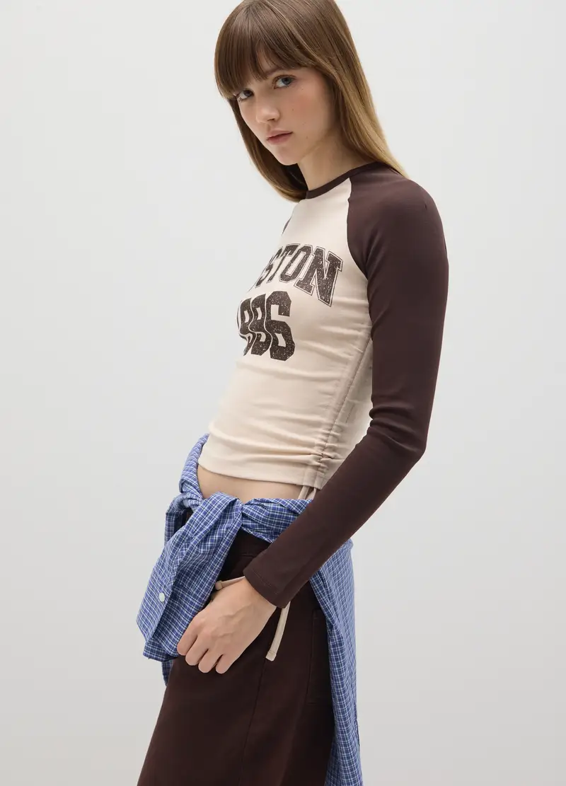 Maglia In Cotone Elasticizzato Multicolor Con Stampa, Donna, Multicolor