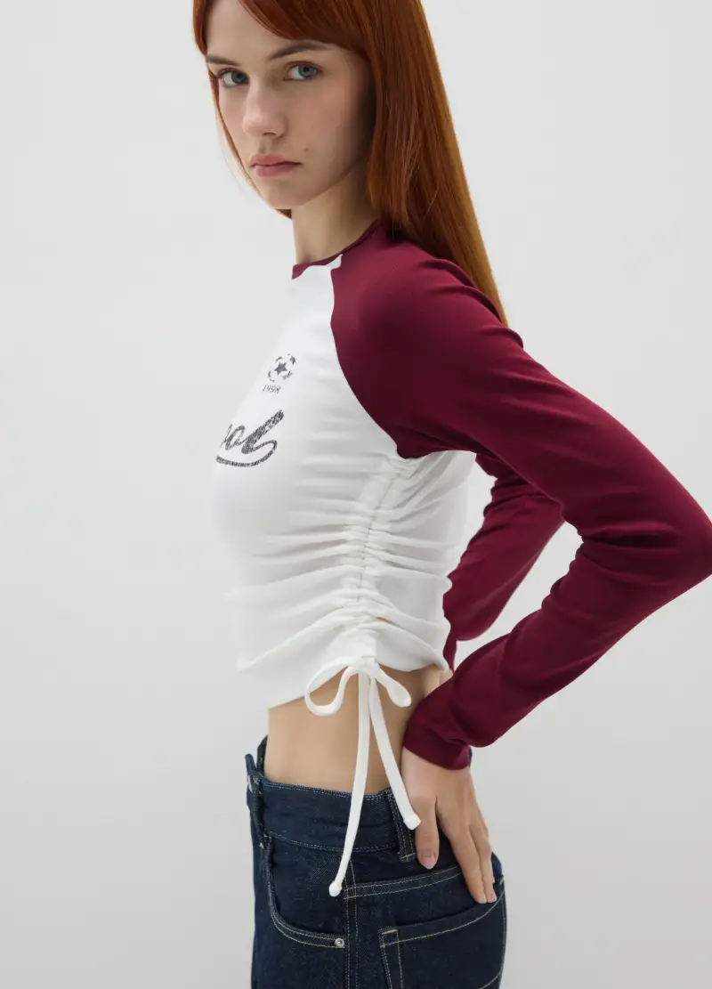 Maglia In Cotone Elasticizzato Multicolor Con Stampa, Donna, Multicolor