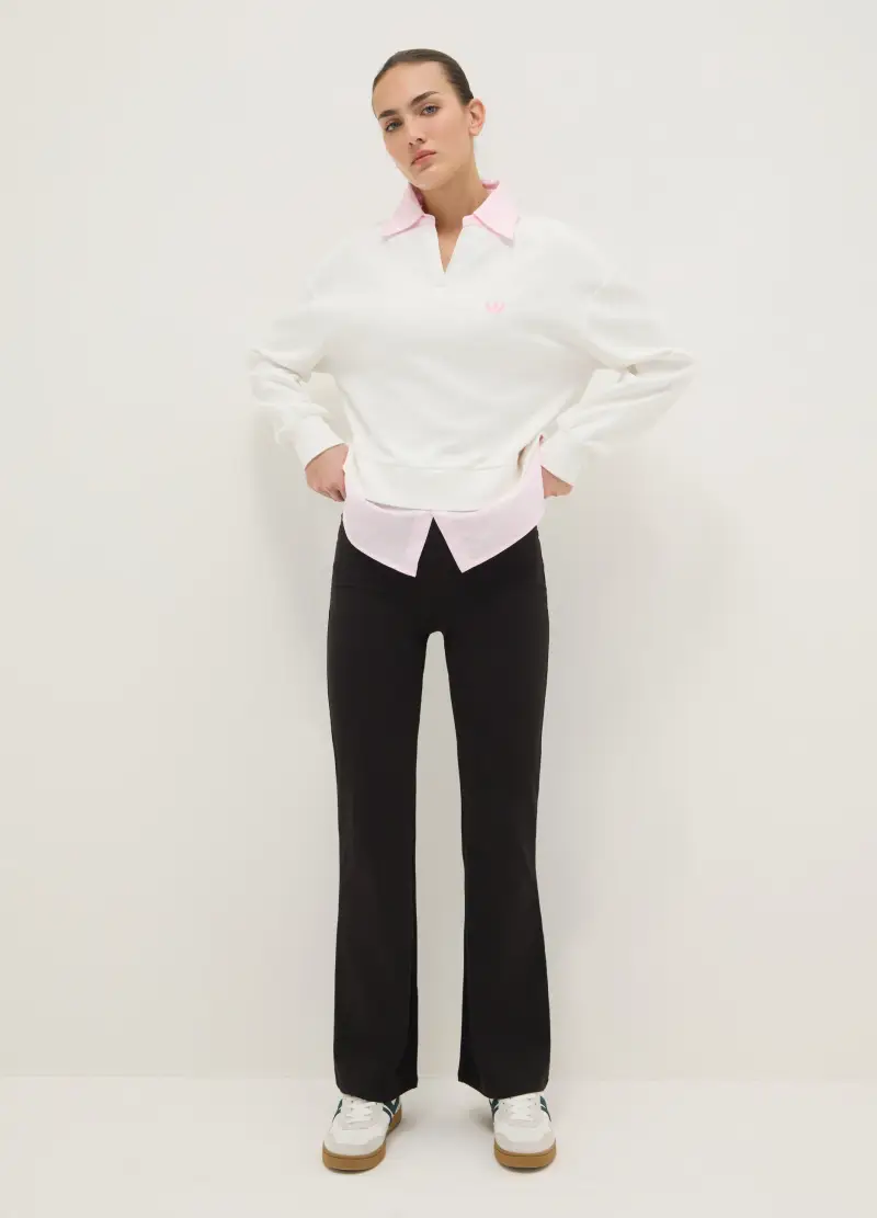 Maglia In Misto Cotone Bianca Regular Fit, Donna, Bianco miniatura 2