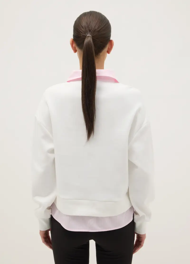 Maglia In Misto Cotone Bianca Regular Fit, Donna, Bianco miniatura 3