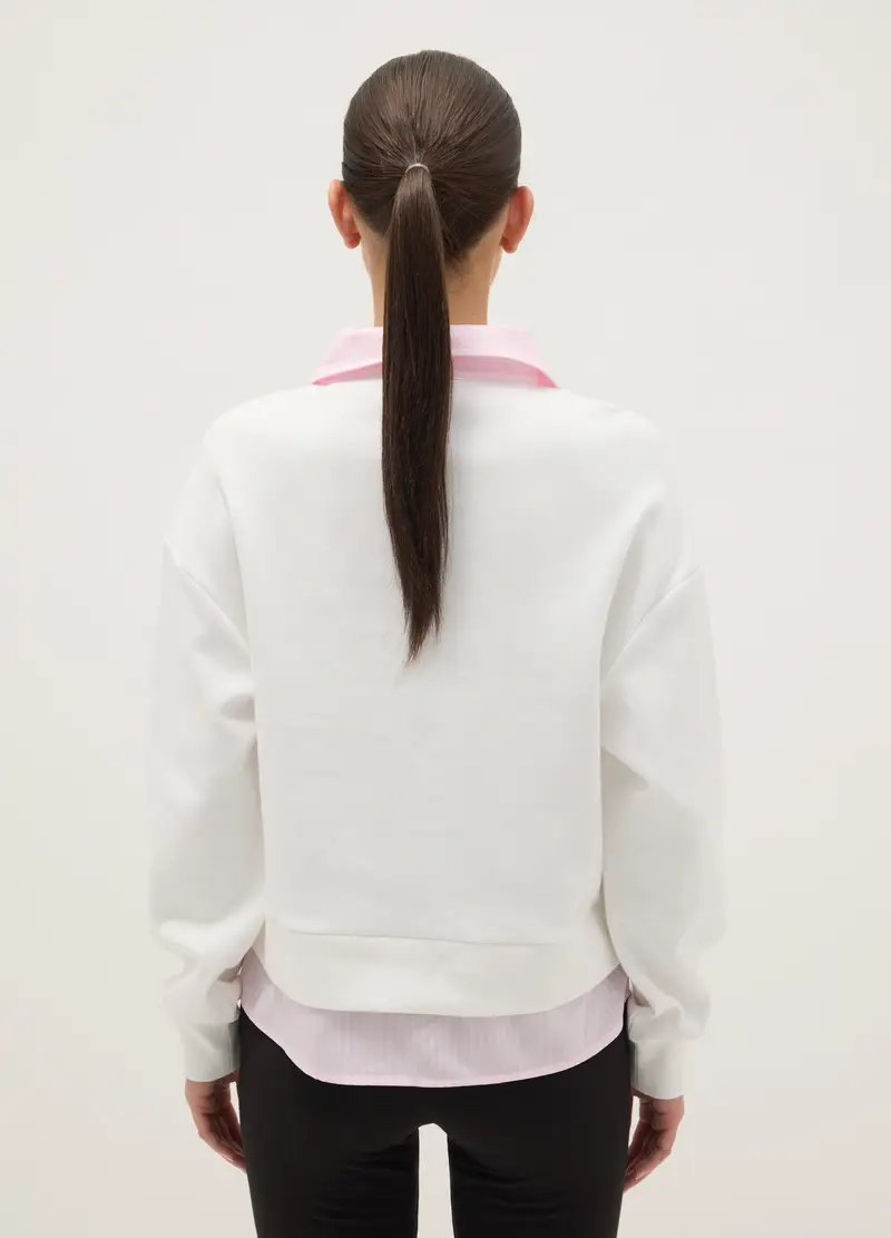 Maglia In Misto Cotone Bianca Regular Fit, Donna, Bianco miniatura 3