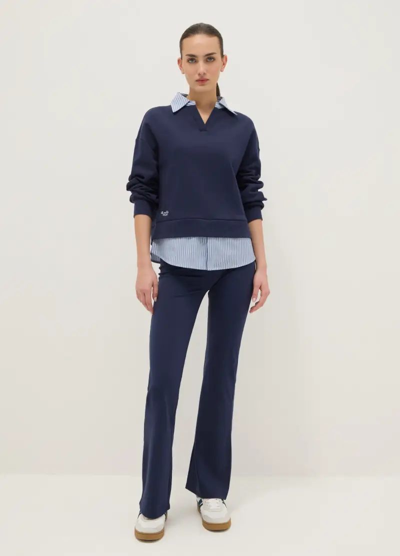 Maglia In Misto Cotone Blu Regular Fit, Donna, Blu miniatura 2